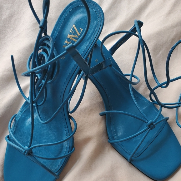 Zara Shoes - New ZARA Leather Blue Sandals